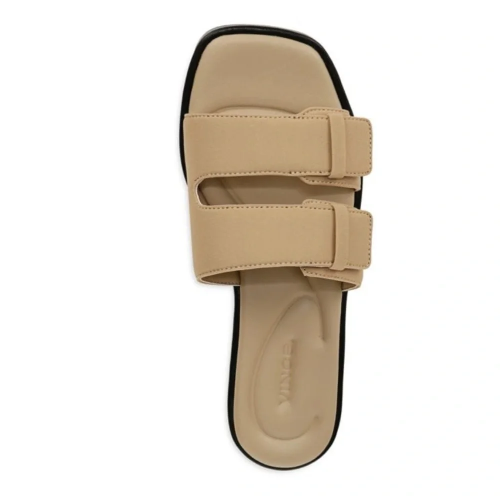 Vince Rhode‎ Dual Strap Flat Sandals Women's Tan Slide Sandals